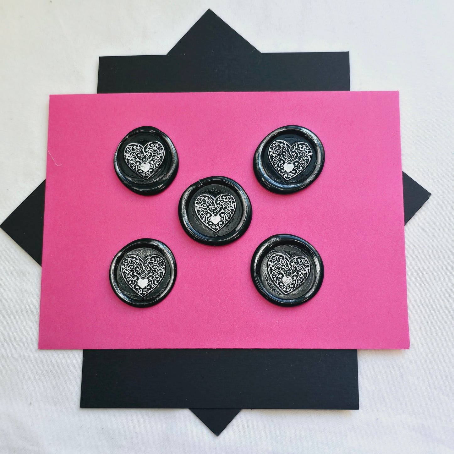 Heart Wax Seals Metallic Black & Silver Set of Five