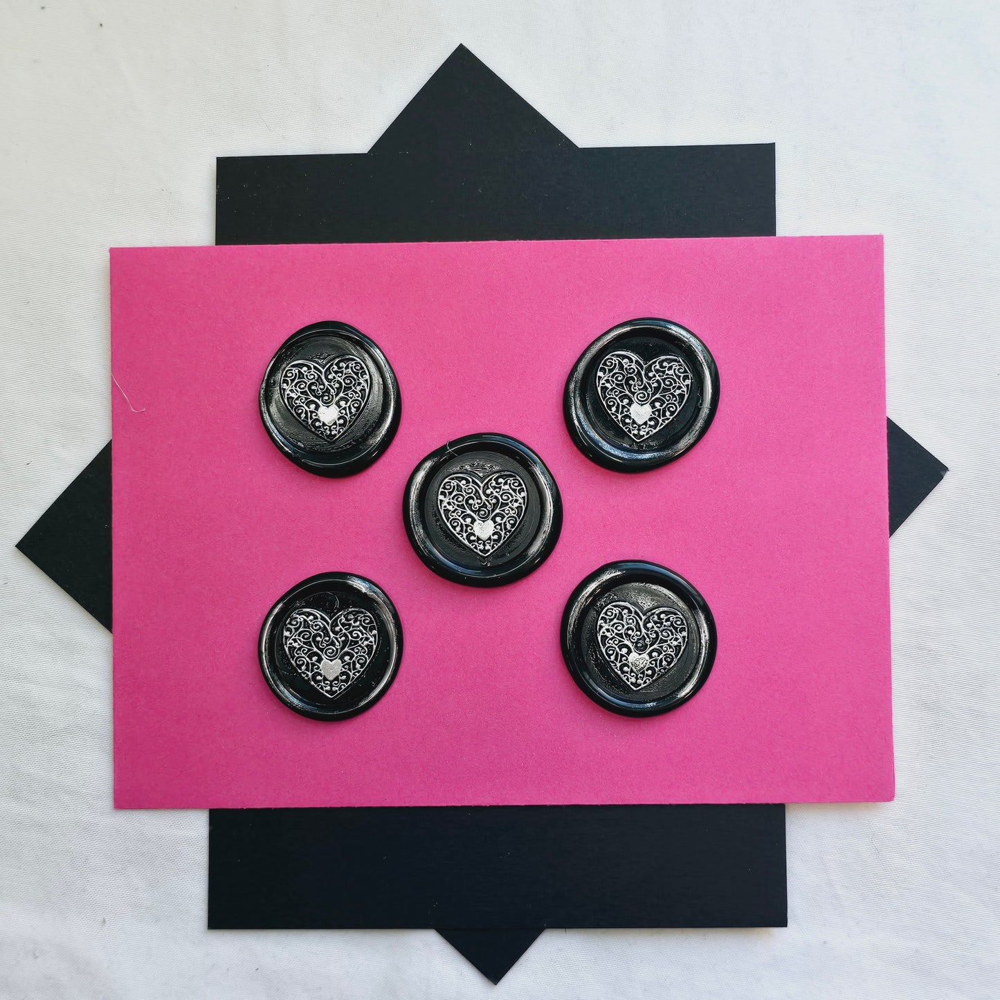 Heart Wax Seals Metallic Black & Silver Set of Five