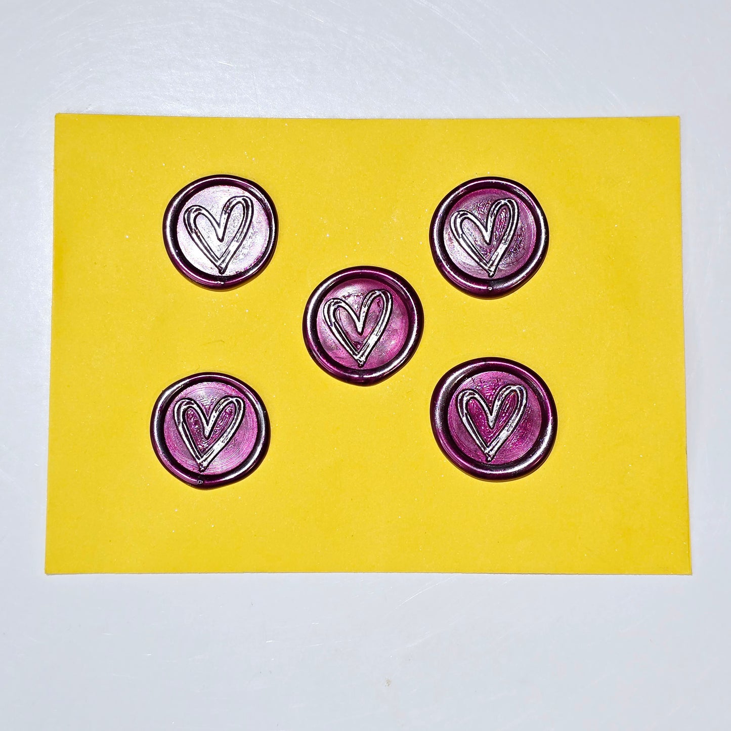 Heart Wax Seals Mulberry Red & Silver Set of Five