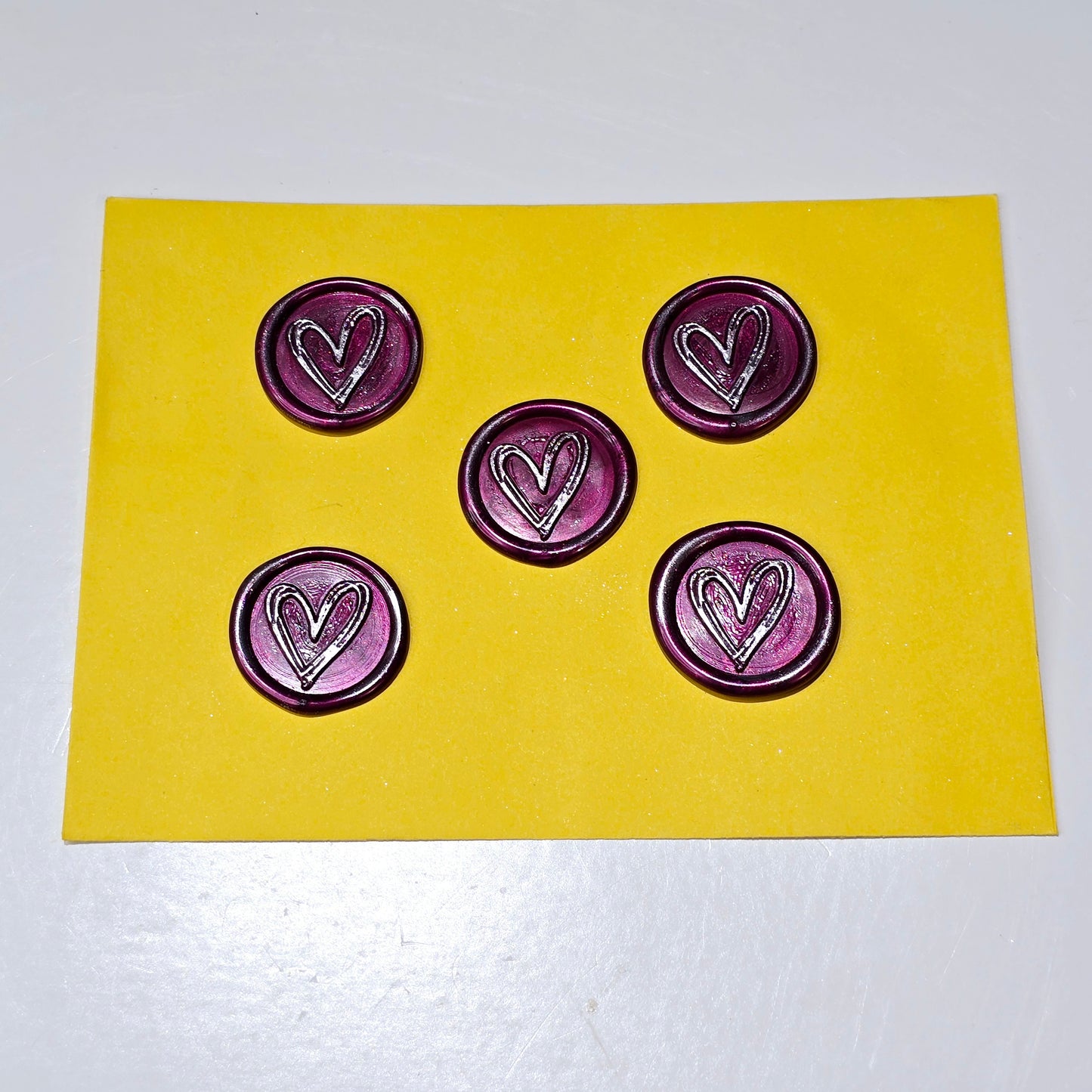 Heart Wax Seals Mulberry Red & Silver Set of Five