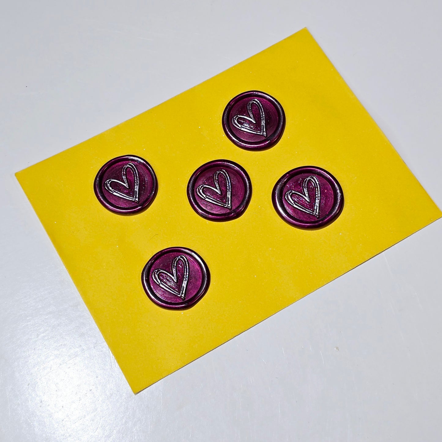 Heart Wax Seals Mulberry Red & Silver Set of Five