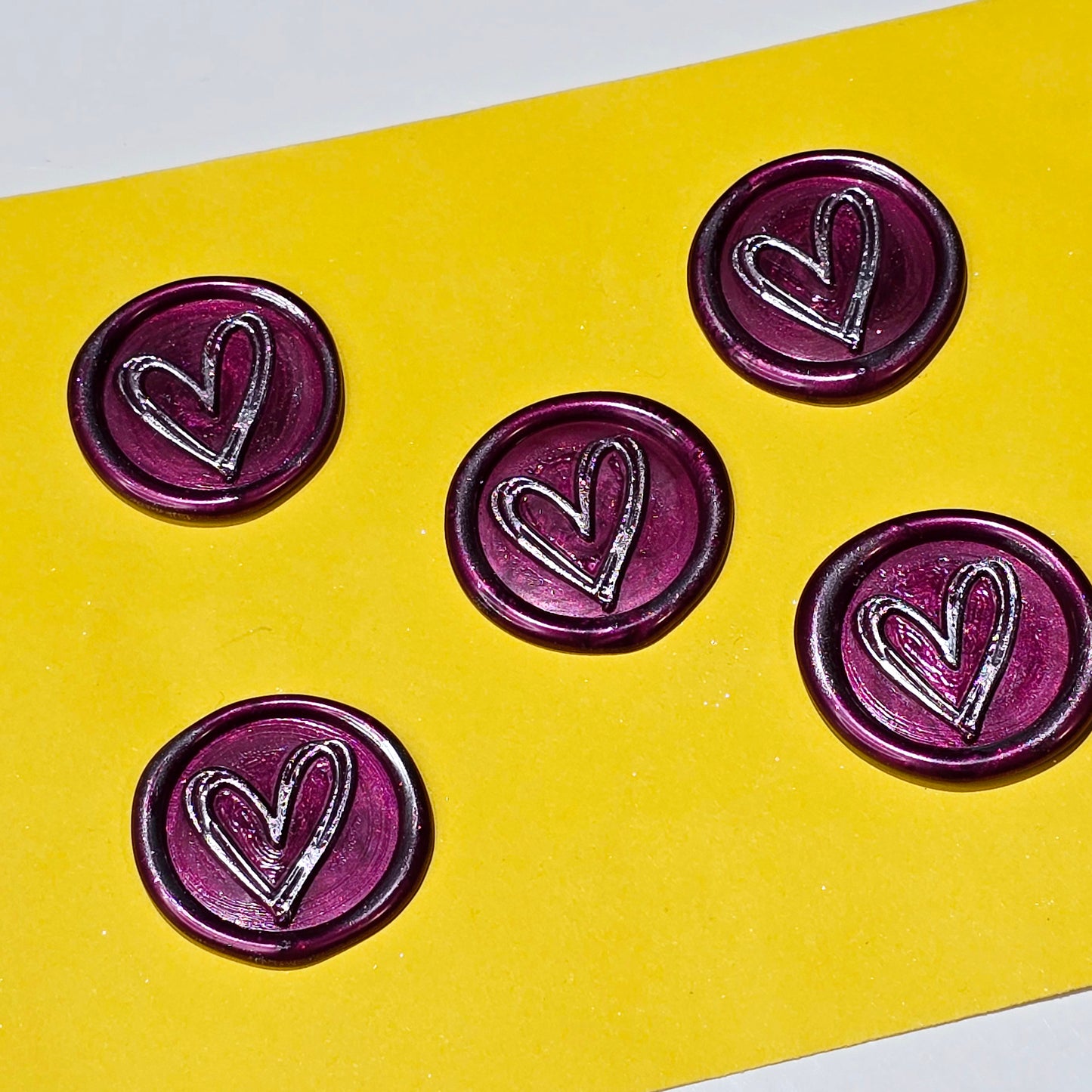 Heart Wax Seals Mulberry Red & Silver Set of Five