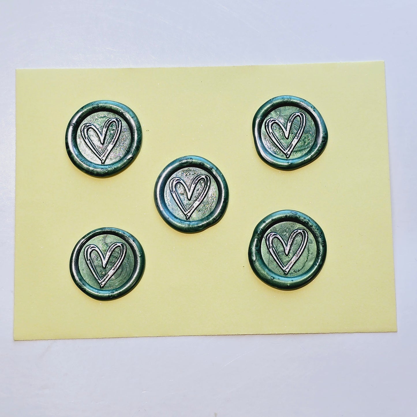 Heart Wax Seals Green & Silver Set of Five