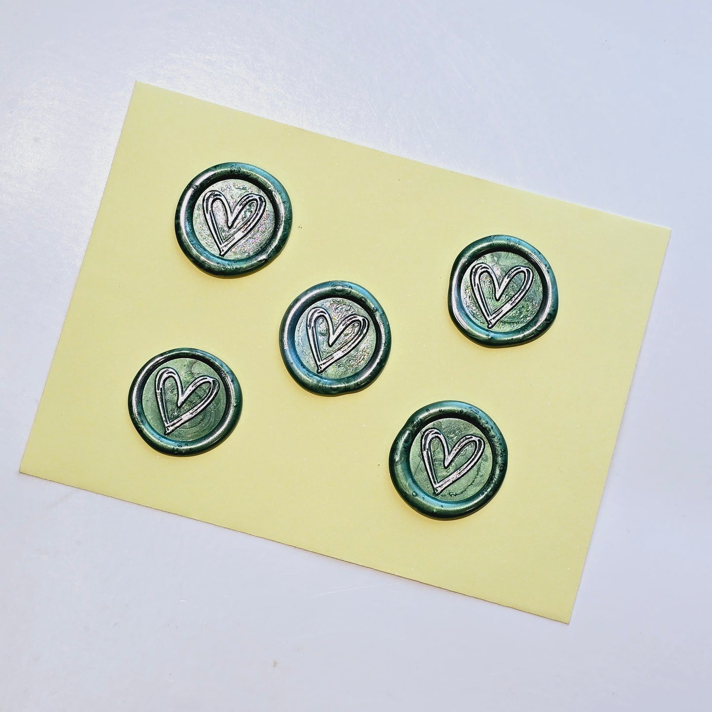 Heart Wax Seals Green & Silver Set of Five