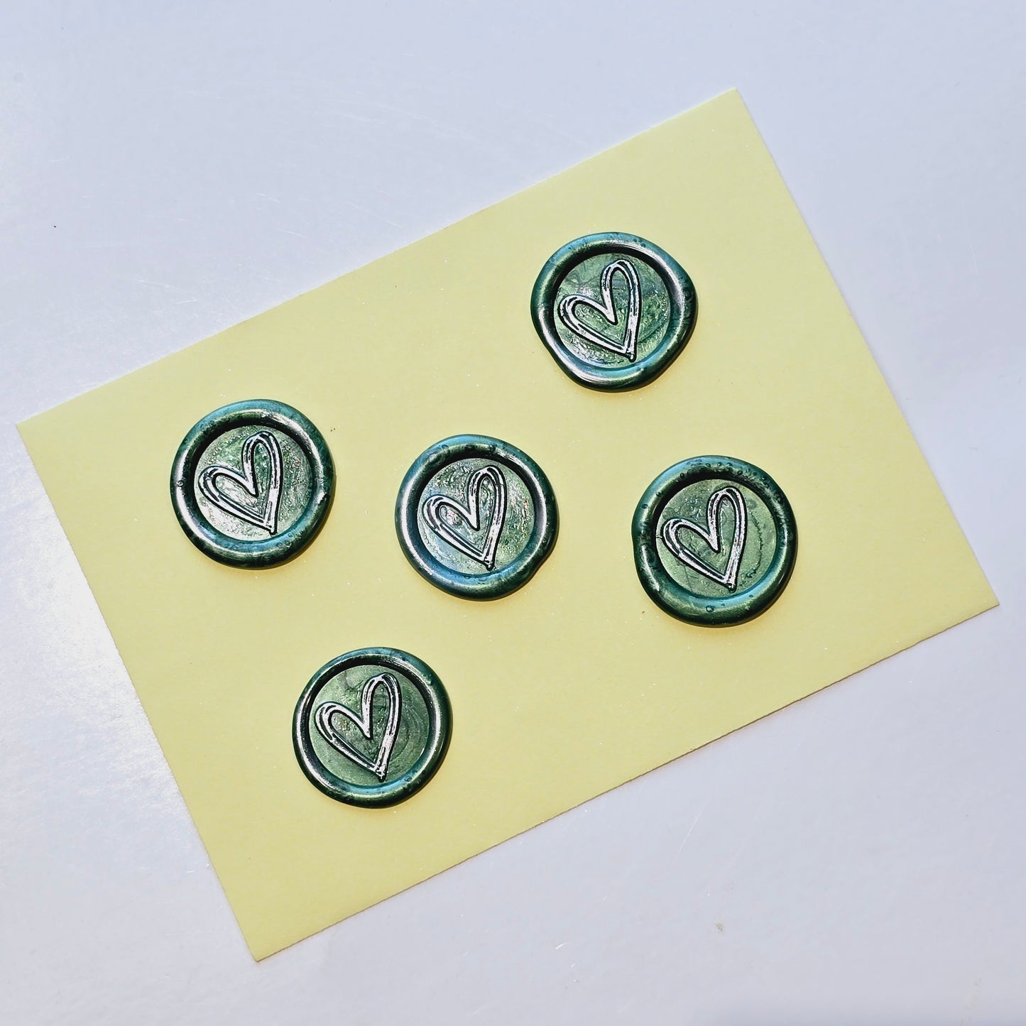 Heart Wax Seals Green & Silver Set of Five