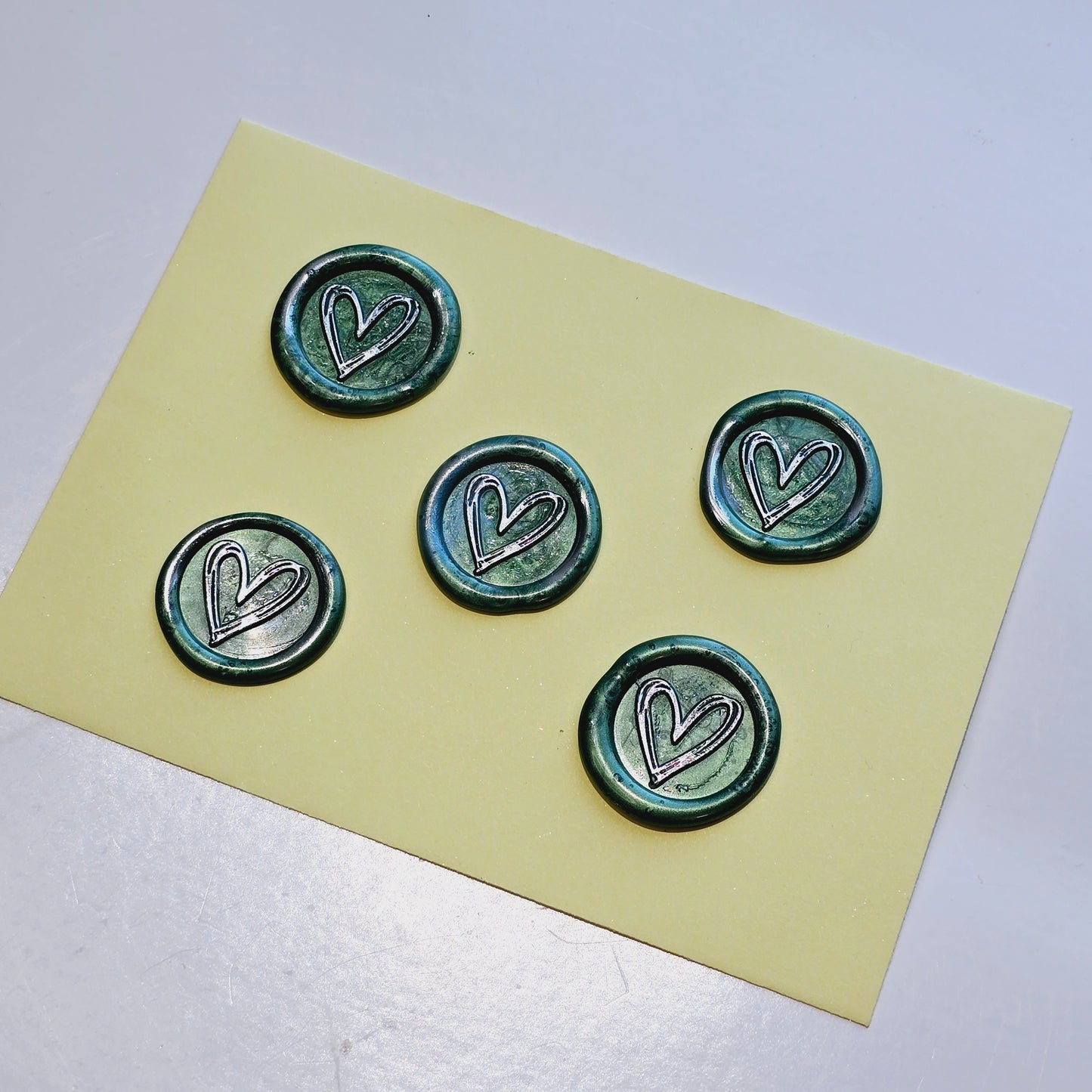 Heart Wax Seals Green & Silver Set of Five