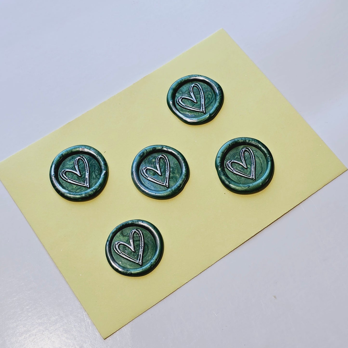 Heart Wax Seals Green & Silver Set of Five