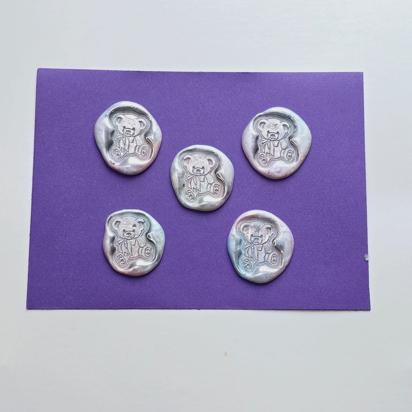 Bear Wax Seals Pastel Rainbow Color & Silver Set of Five