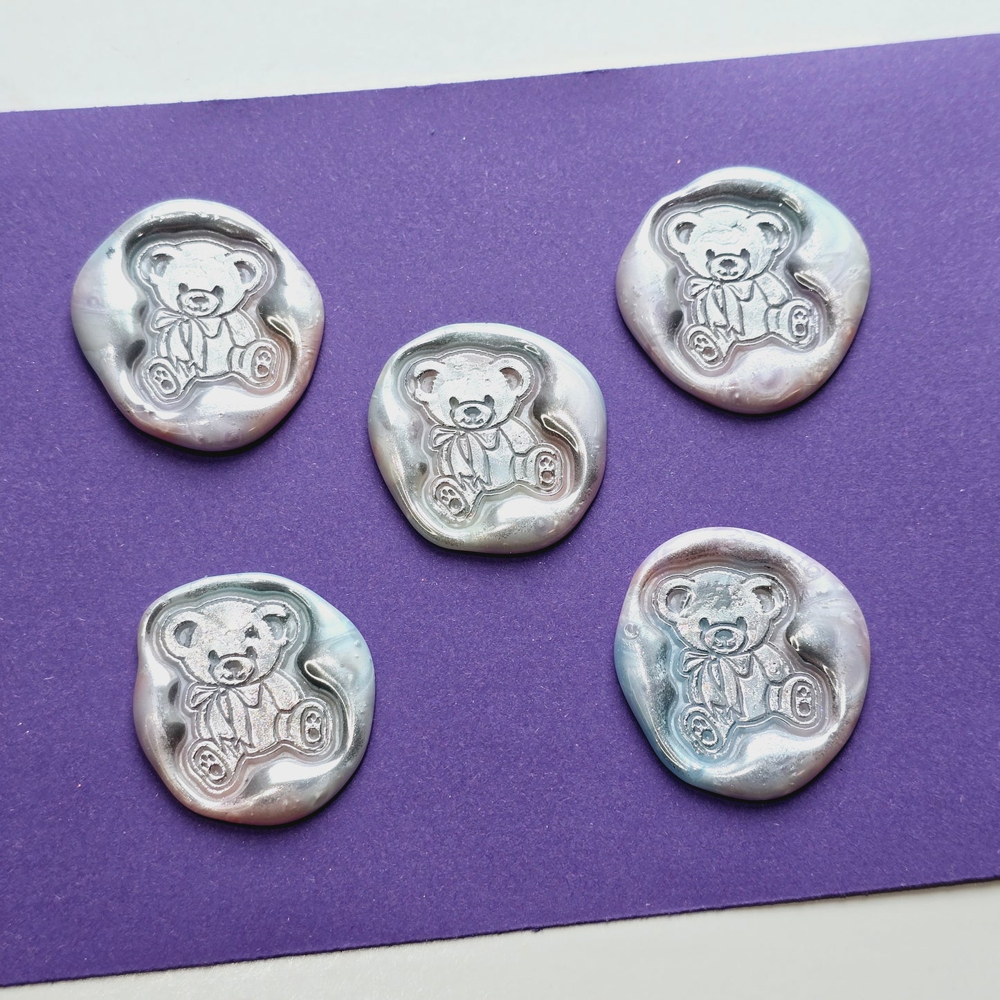 Bear Wax Seals Pastel Rainbow Color & Silver Set of Five