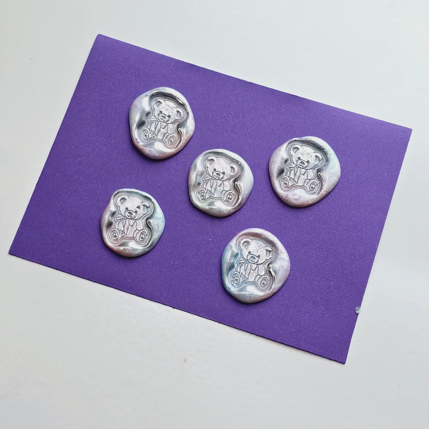 Bear Wax Seals Pastel Rainbow Color & Silver Set of Five