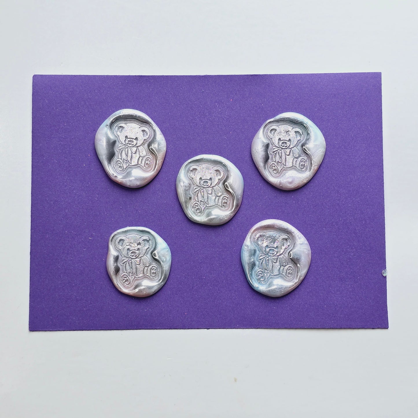 Bear Wax Seals Pastel Rainbow Color & Silver Set of Five