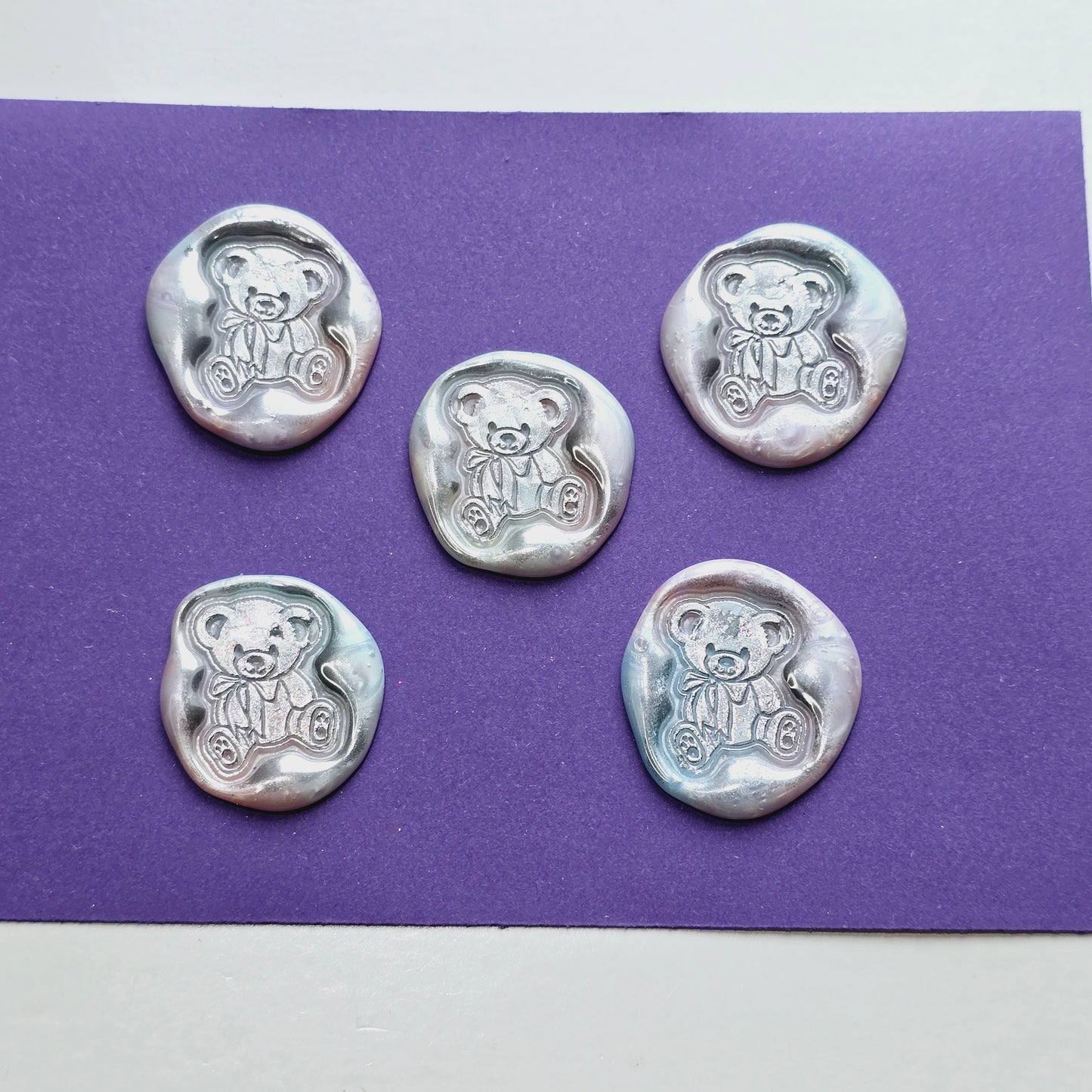 Bear Wax Seals Pastel Rainbow Color & Silver Set of Five