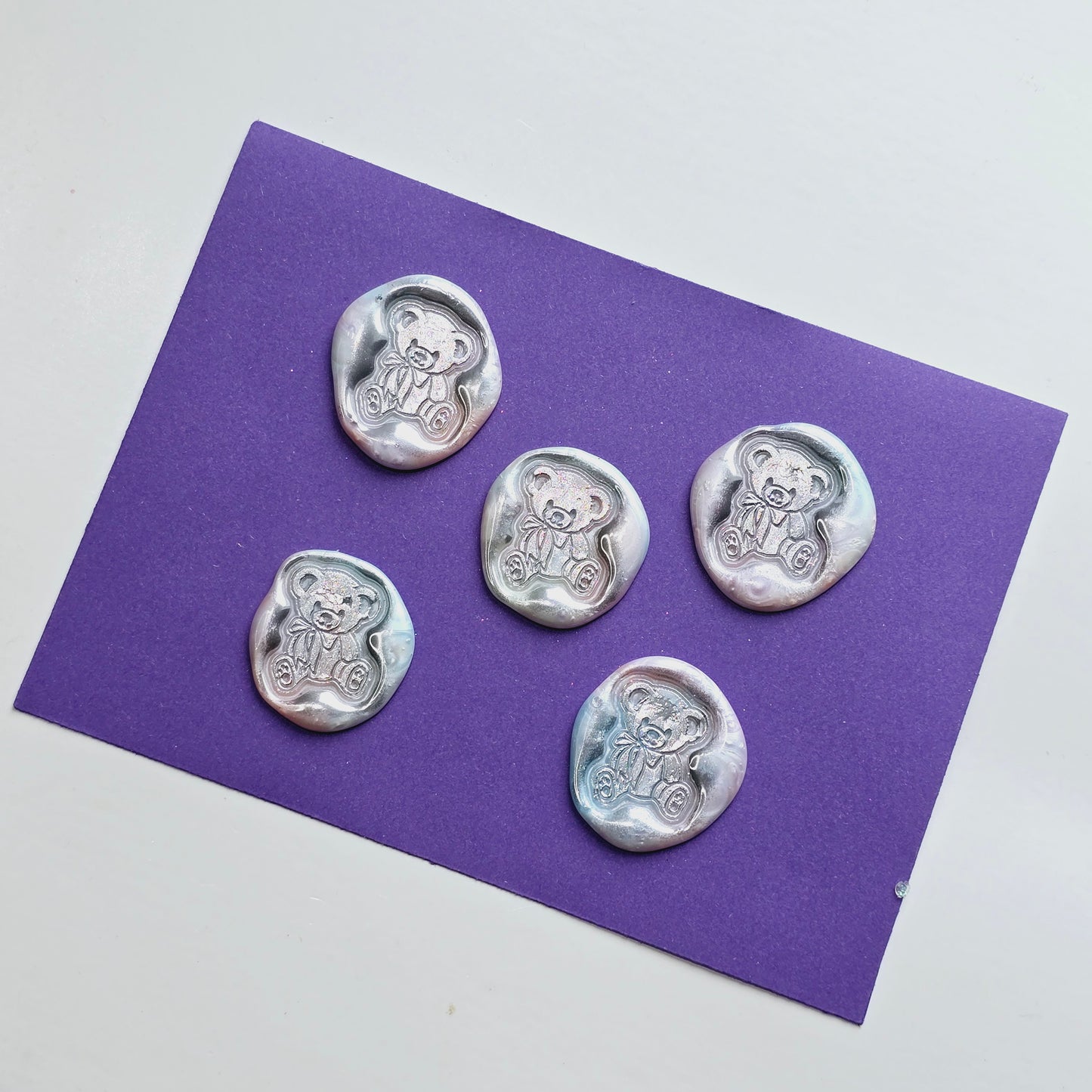 Bear Wax Seals Pastel Rainbow Color & Silver Set of Five