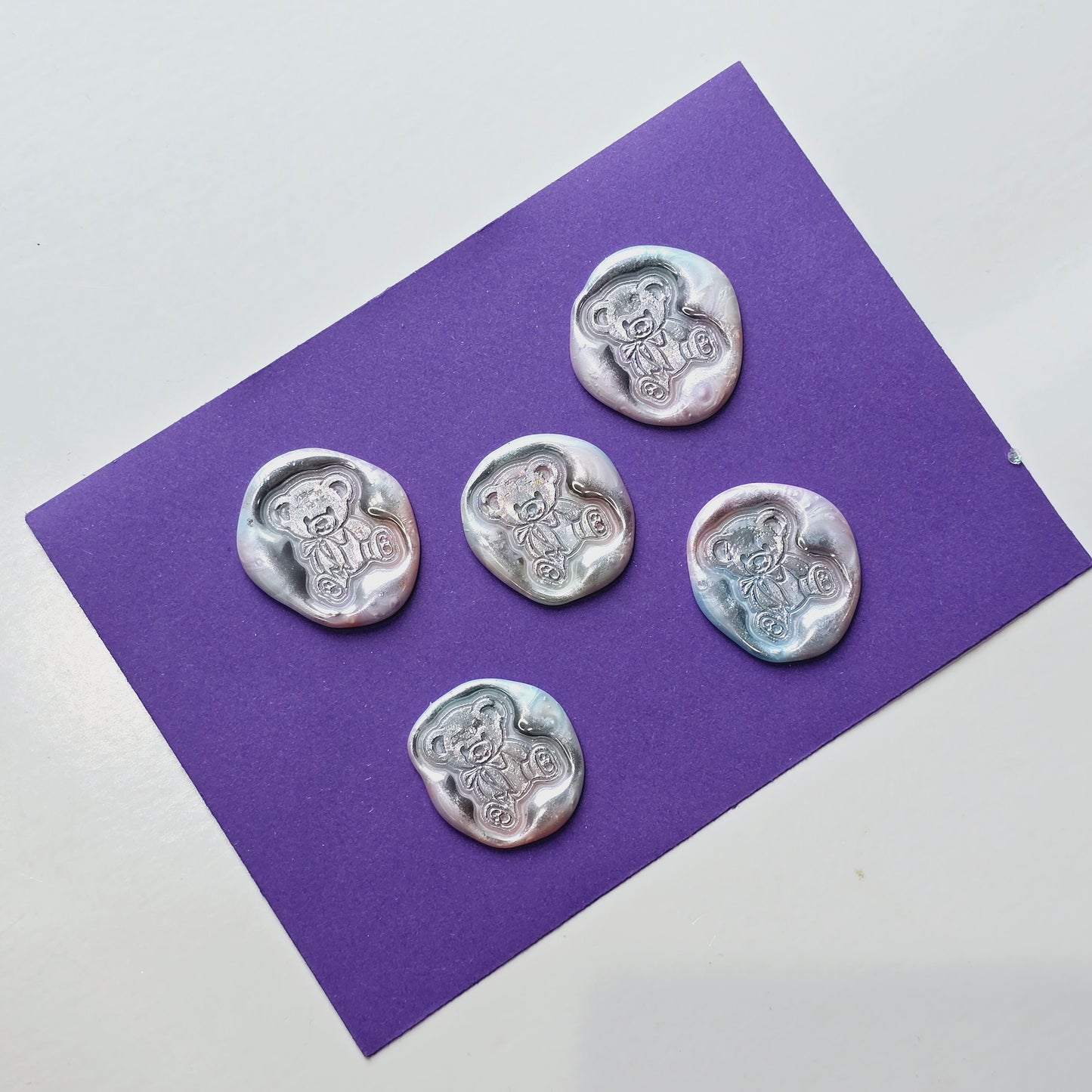 Bear Wax Seals Pastel Rainbow Color & Silver Set of Five