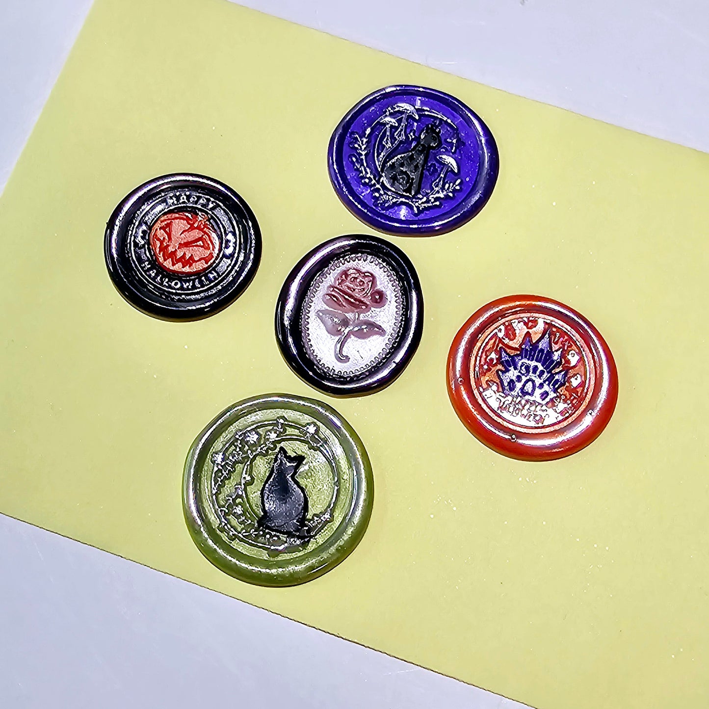 Halloween Wax Seals Mixed, Pumpkin, Black Cat, Haunted Mansion, Goth Rose Set of Five