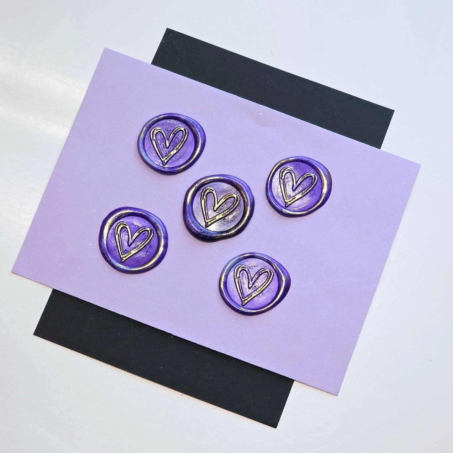 Heart Wax Seals Purple & Gold Set of Five