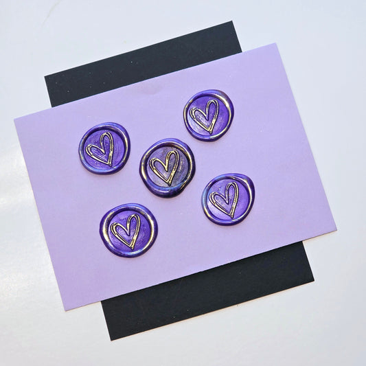 Heart Wax Seals Purple & Gold Set of Five