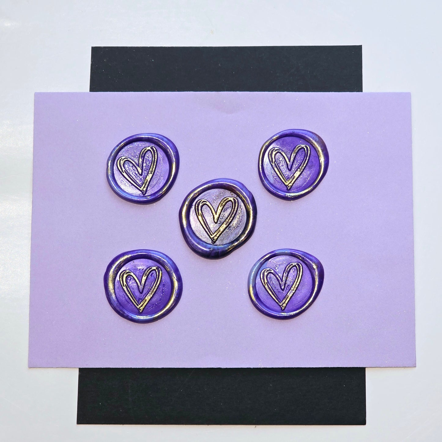 Heart Wax Seals Purple & Gold Set of Five