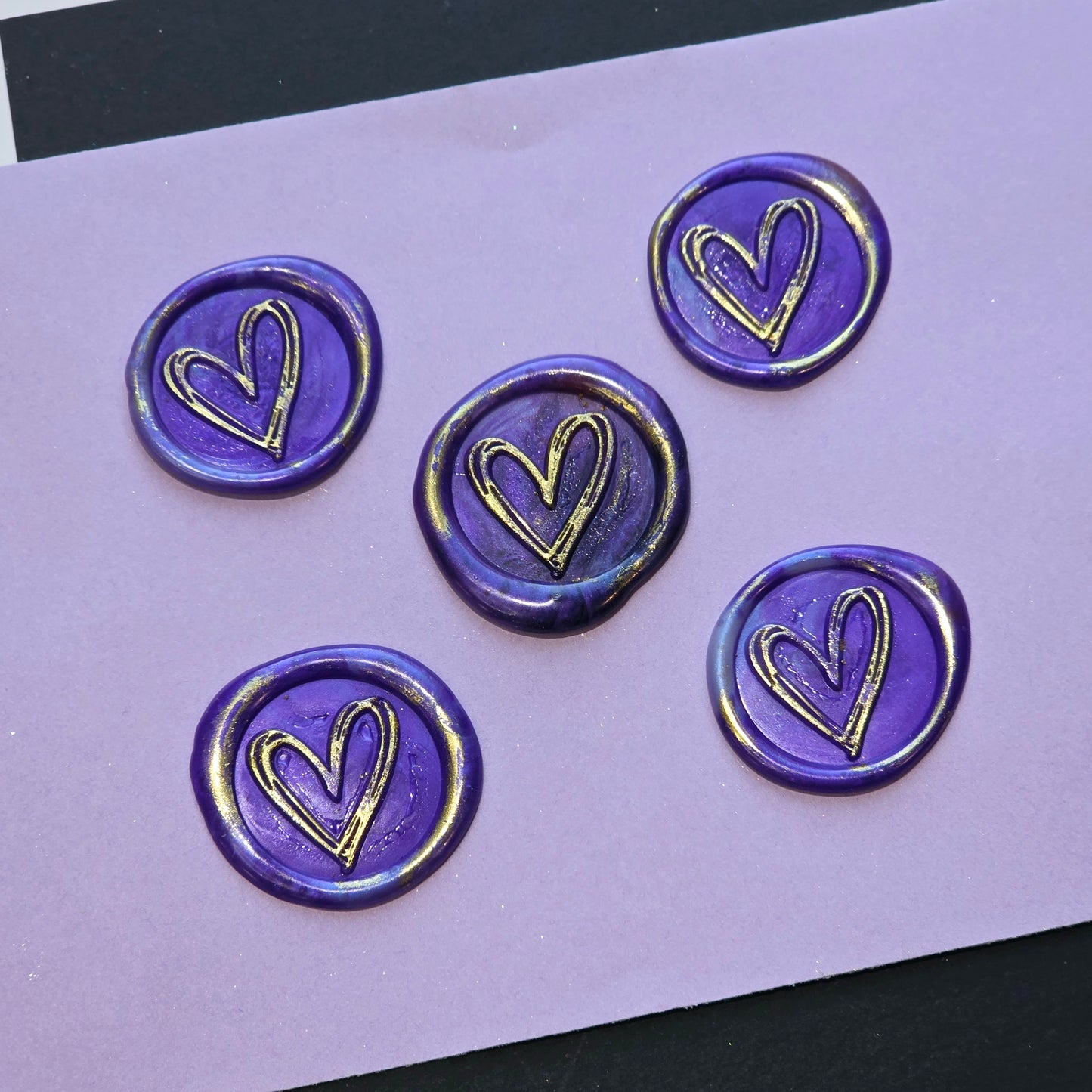 Heart Wax Seals Purple & Gold Set of Five