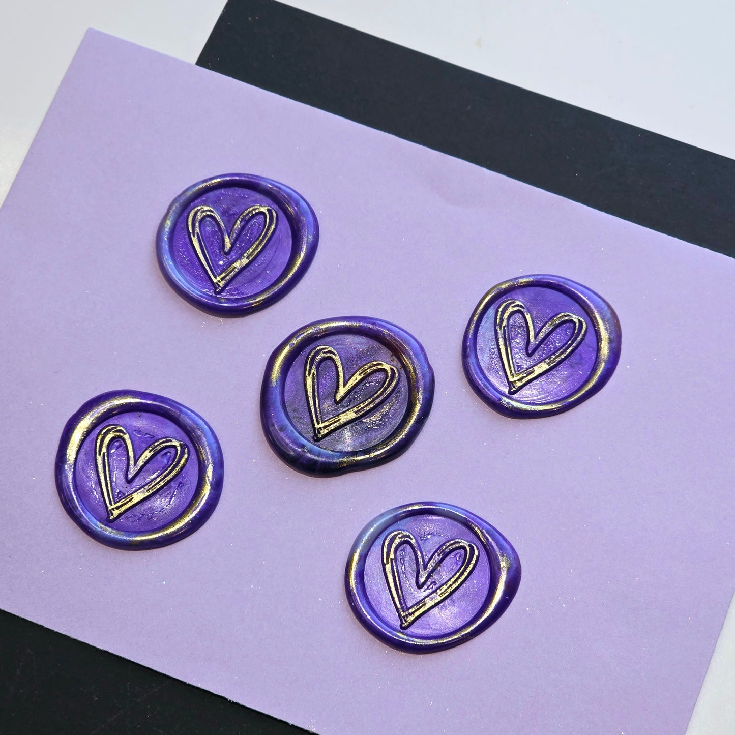 Heart Wax Seals Purple & Gold Set of Five