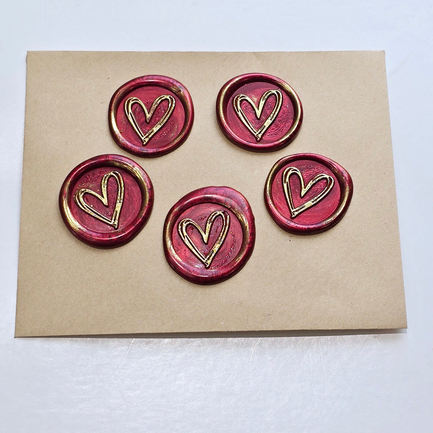 Heart Wax Seals Flame Red & Gold Set of Five