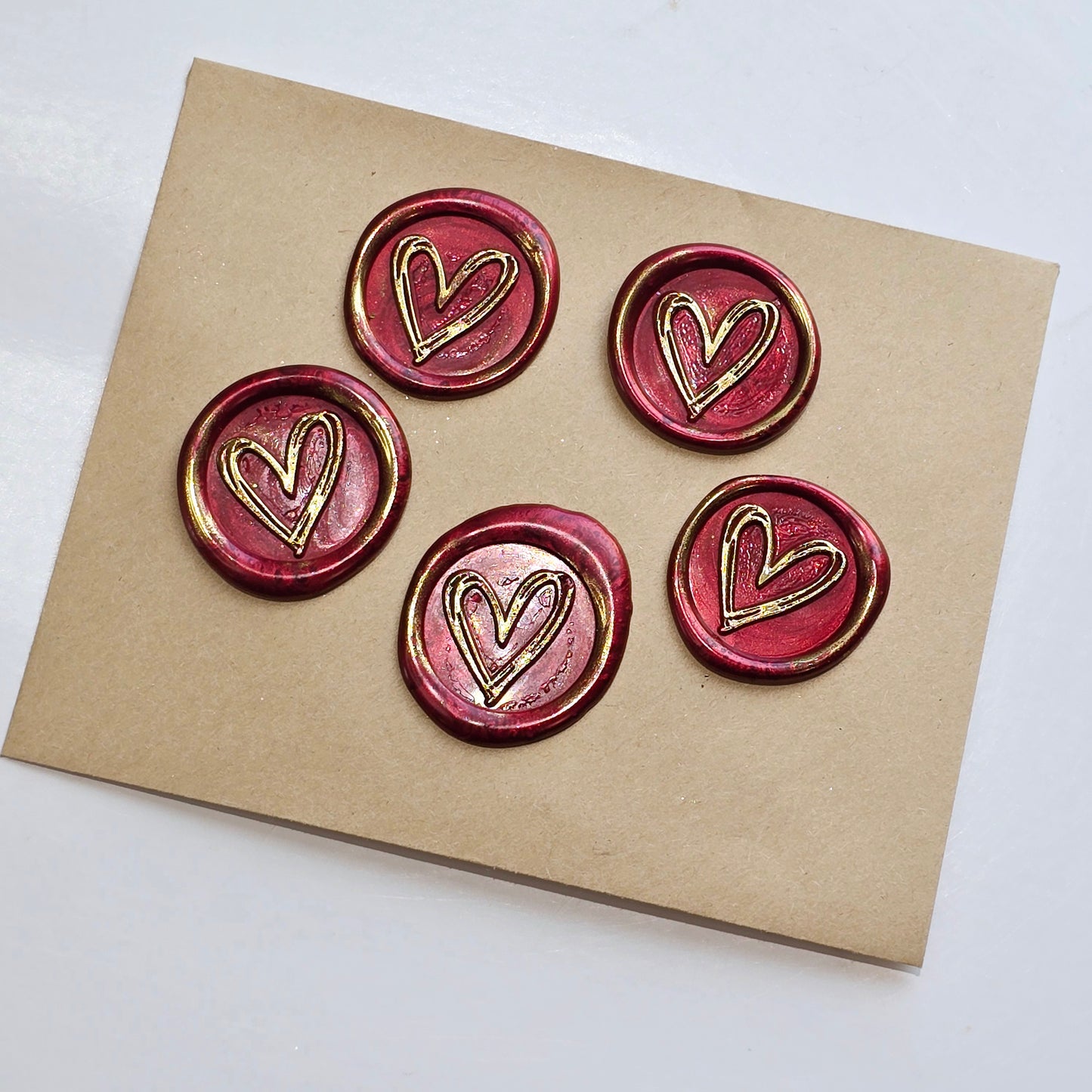 Heart Wax Seals Flame Red & Gold Set of Five