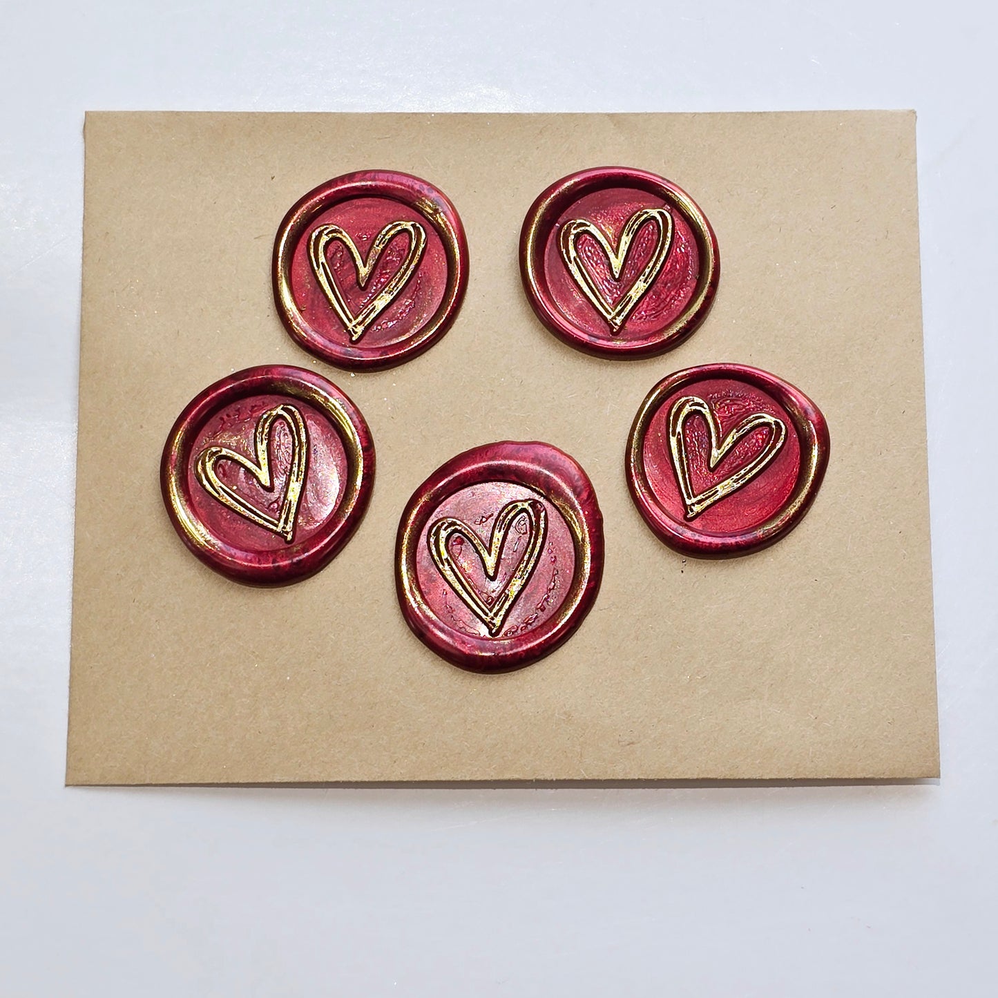 Heart Wax Seals Flame Red & Gold Set of Five