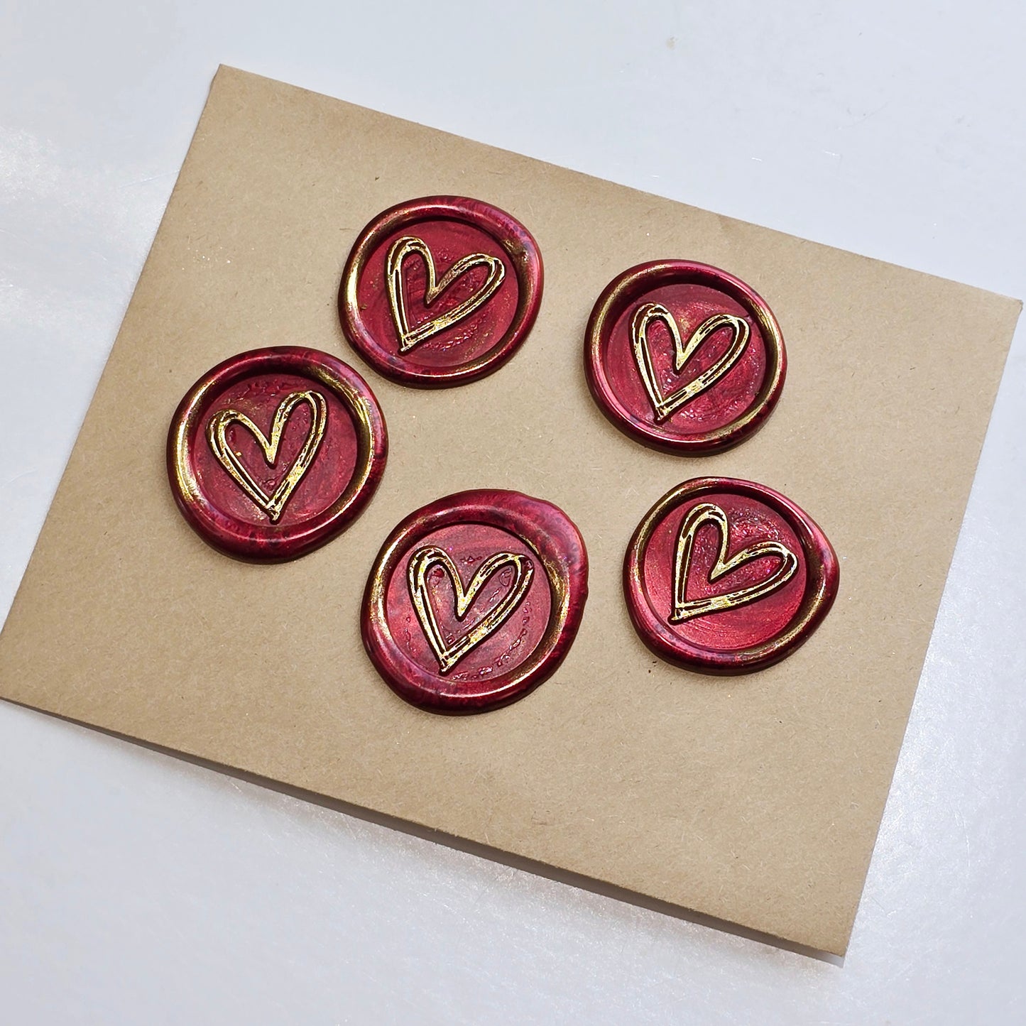 Heart Wax Seals Flame Red & Gold Set of Five