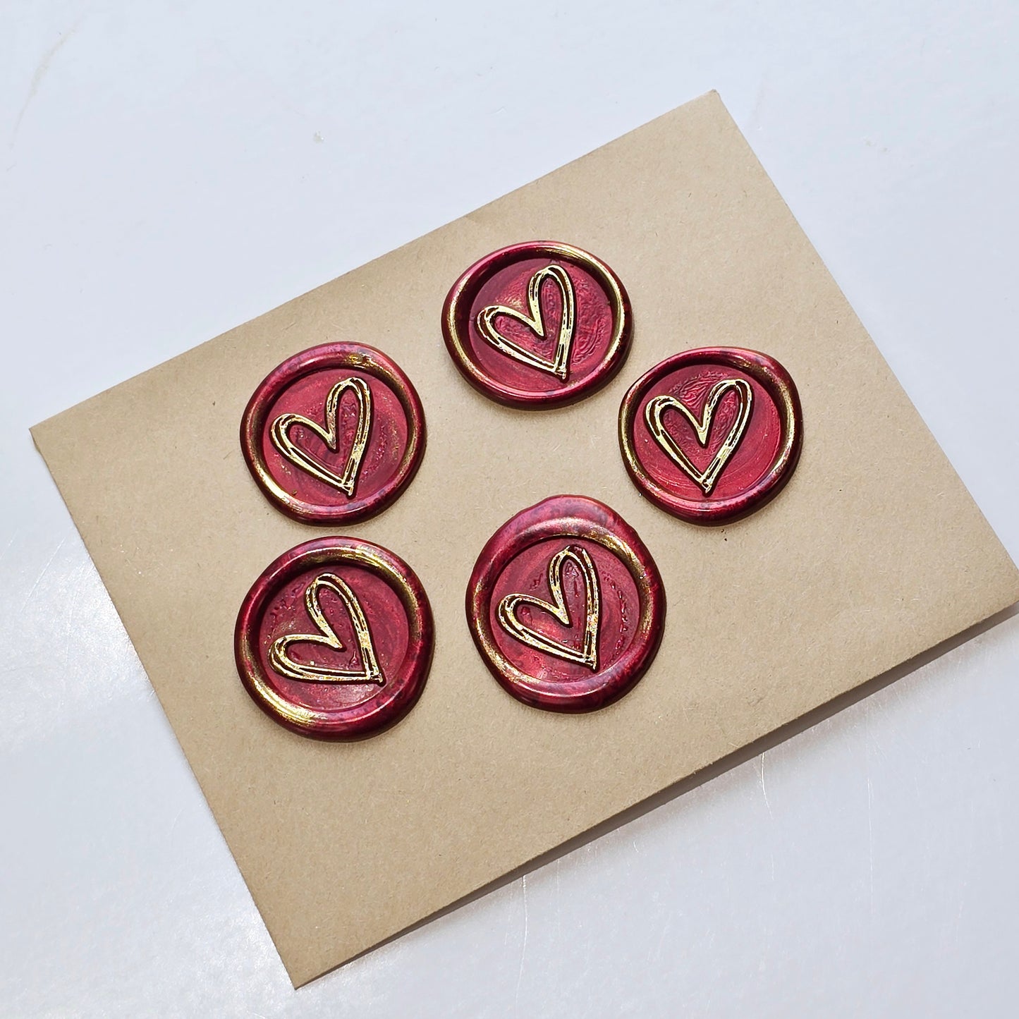 Heart Wax Seals Flame Red & Gold Set of Five