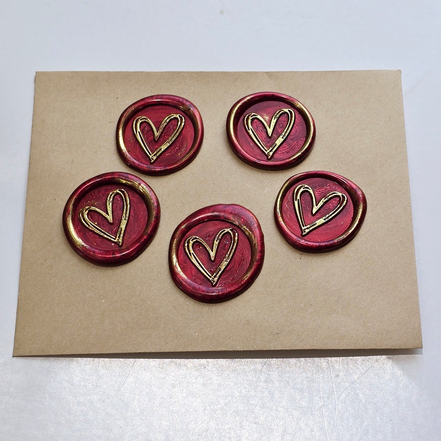 Heart Wax Seals Flame Red & Gold Set of Five