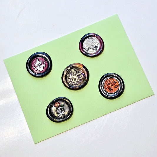 Halloween Wax Seals Spiders, Skeleton Hand & Rose, Scarecrow Set of Five