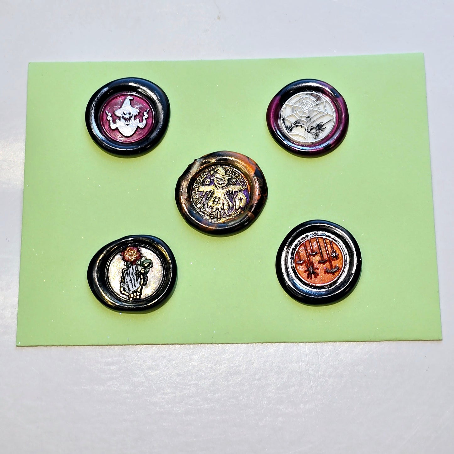 Halloween Wax Seals Spiders, Skeleton Hand & Rose, Scarecrow Set of Five