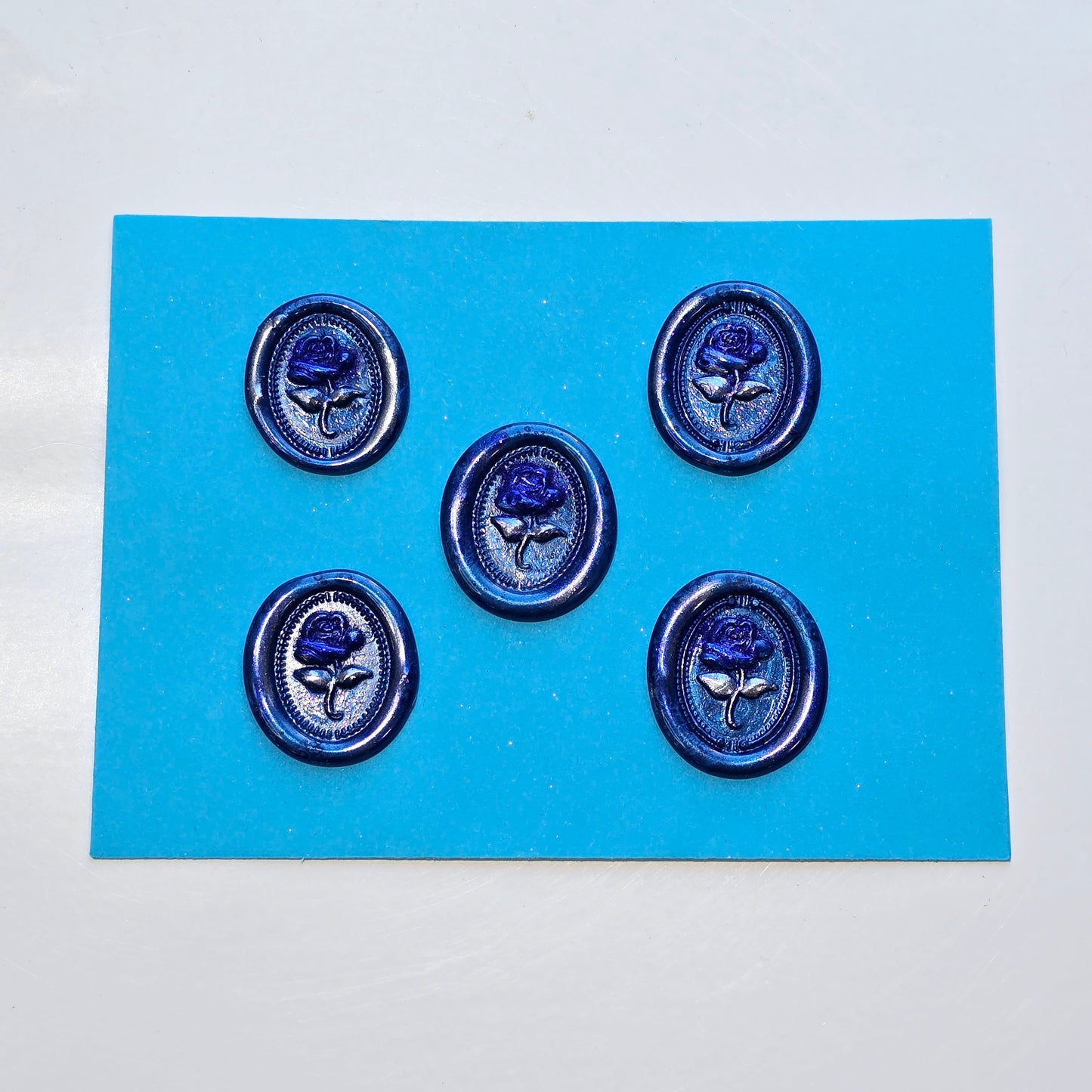 Rose Wax Seals Metallic Blue & Silver Set of Five