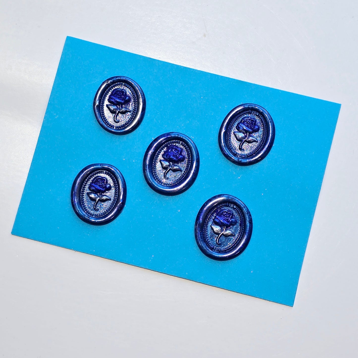 Rose Wax Seals Metallic Blue & Silver Set of Five