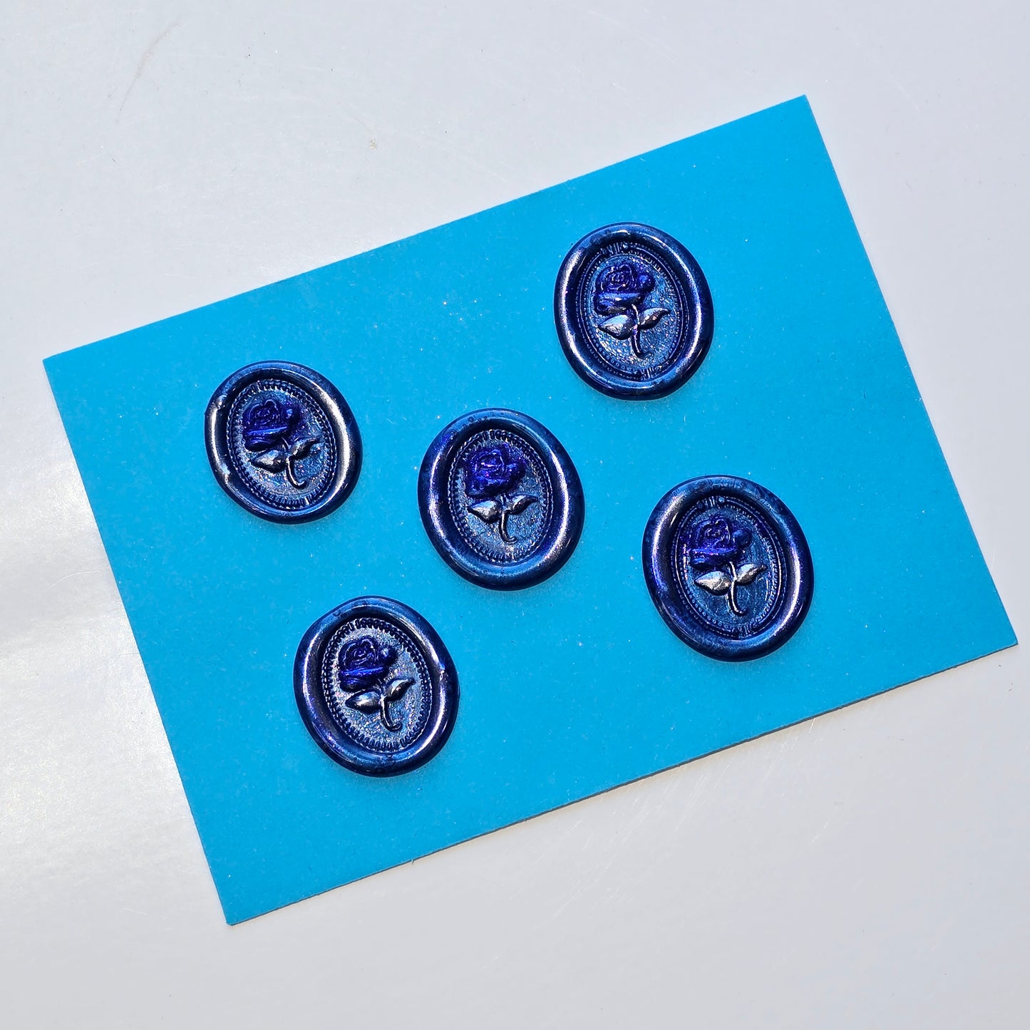 Rose Wax Seals Metallic Blue & Silver Set of Five