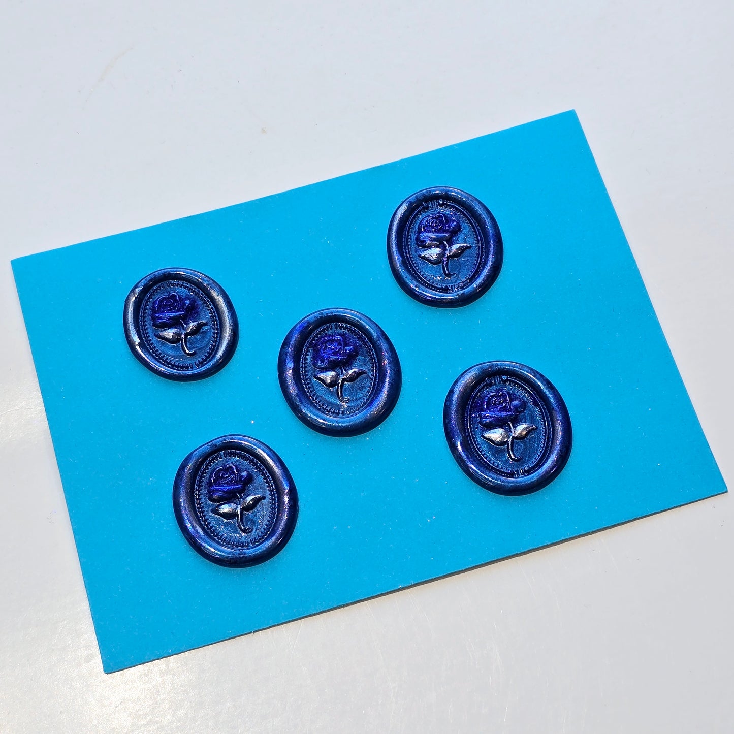 Rose Wax Seals Metallic Blue & Silver Set of Five