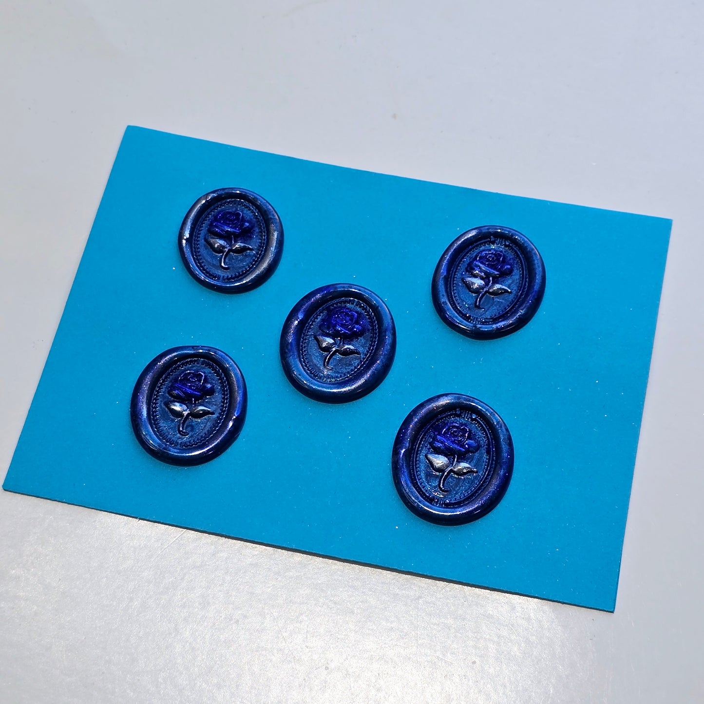 Rose Wax Seals Metallic Blue & Silver Set of Five