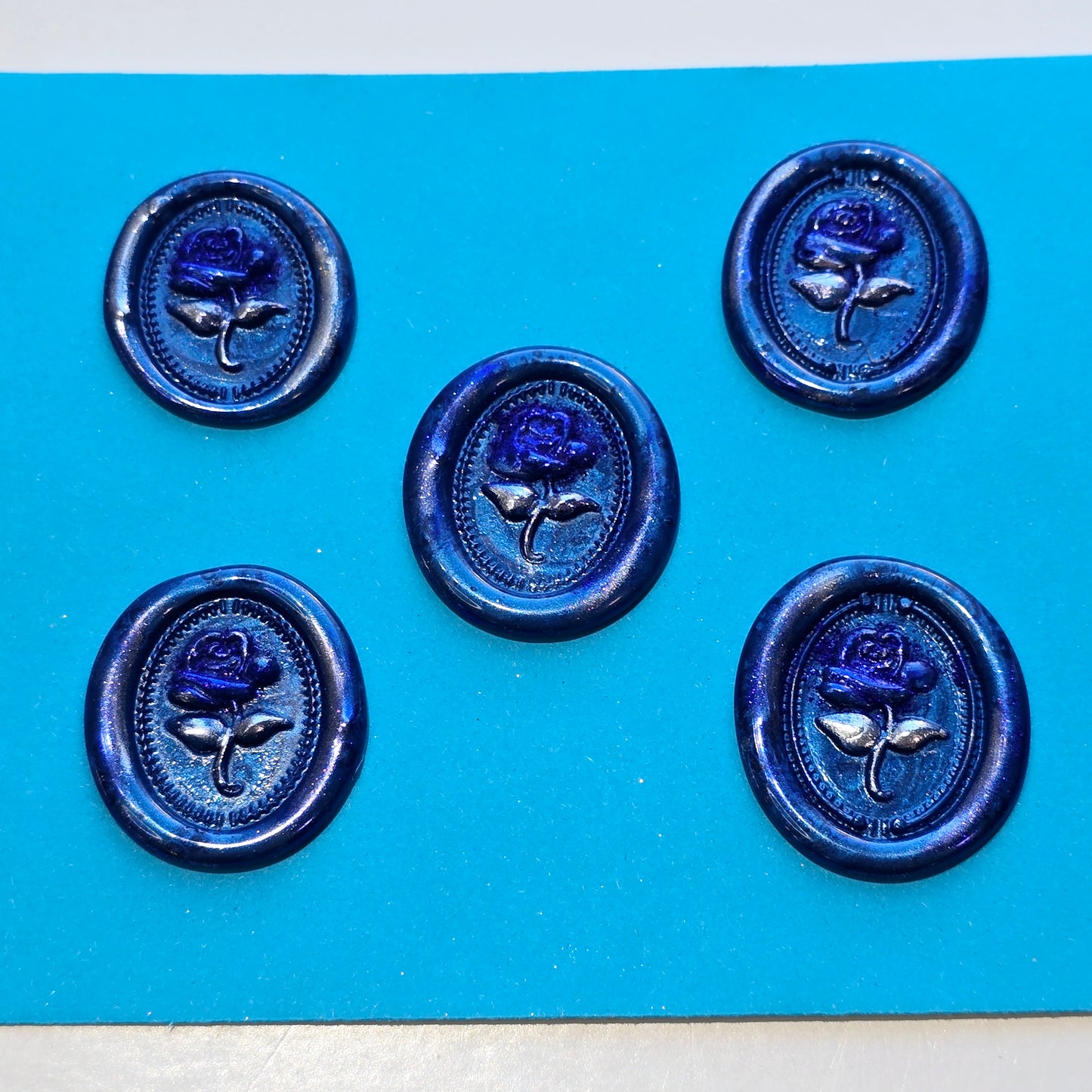 Rose Wax Seals Metallic Blue & Silver Set of Five