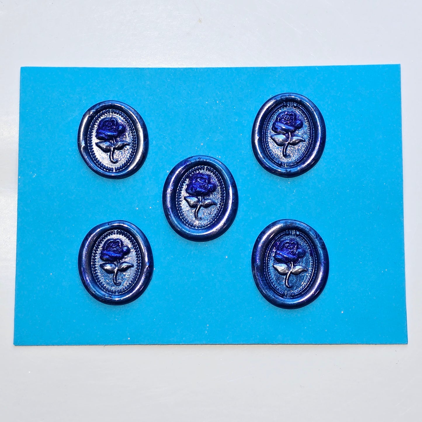 Rose Wax Seals Metallic Blue & Silver Set of Five