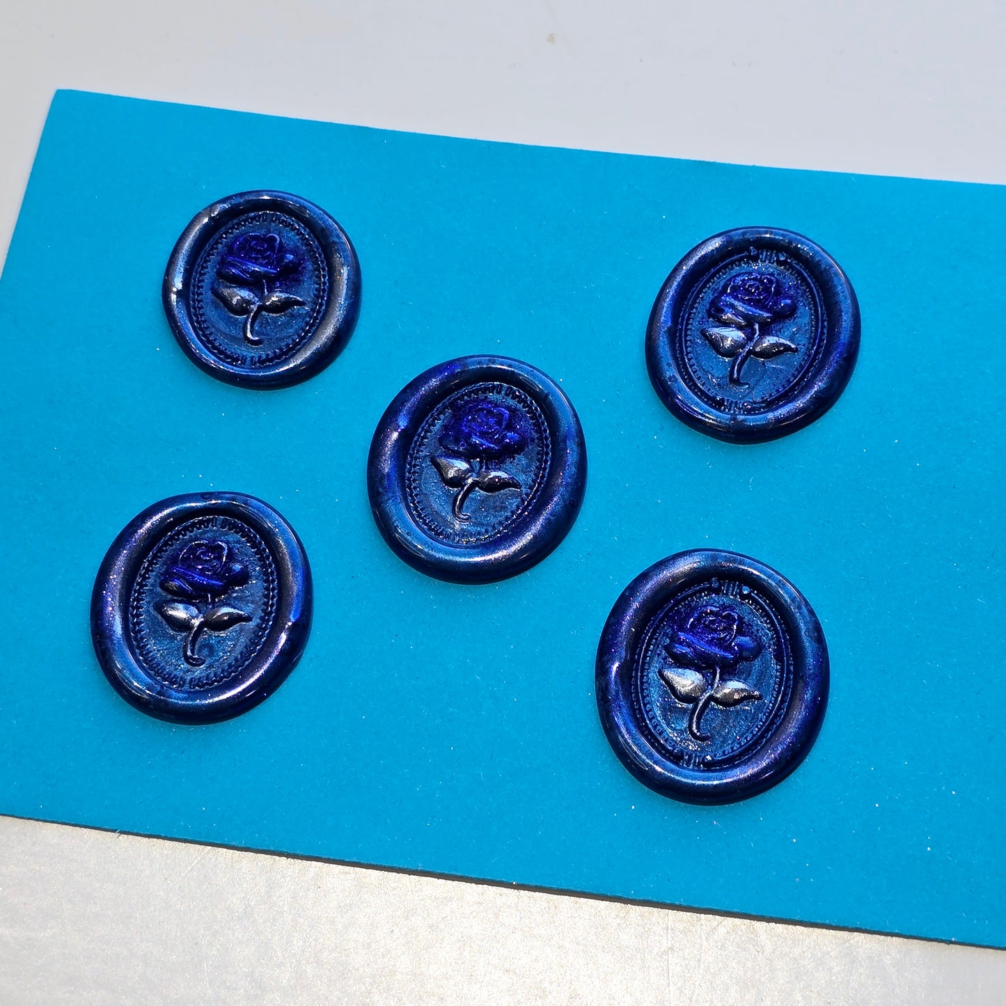 Rose Wax Seals Metallic Blue & Silver Set of Five