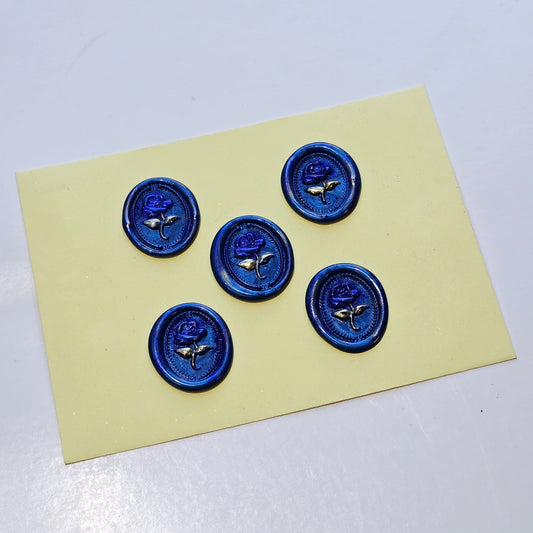 Rose Wax Seals Metallic Blue & Gold Set of Five