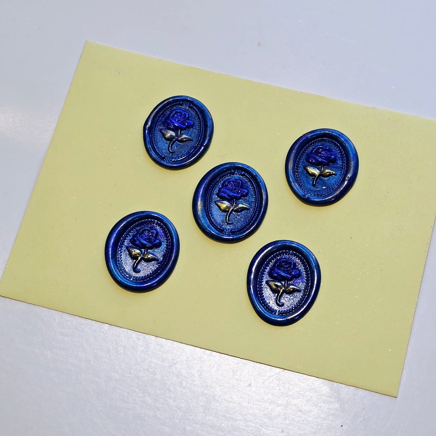 Rose Wax Seals Metallic Blue & Gold Set of Five