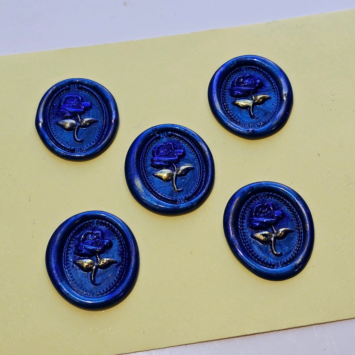 Rose Wax Seals Metallic Blue & Gold Set of Five