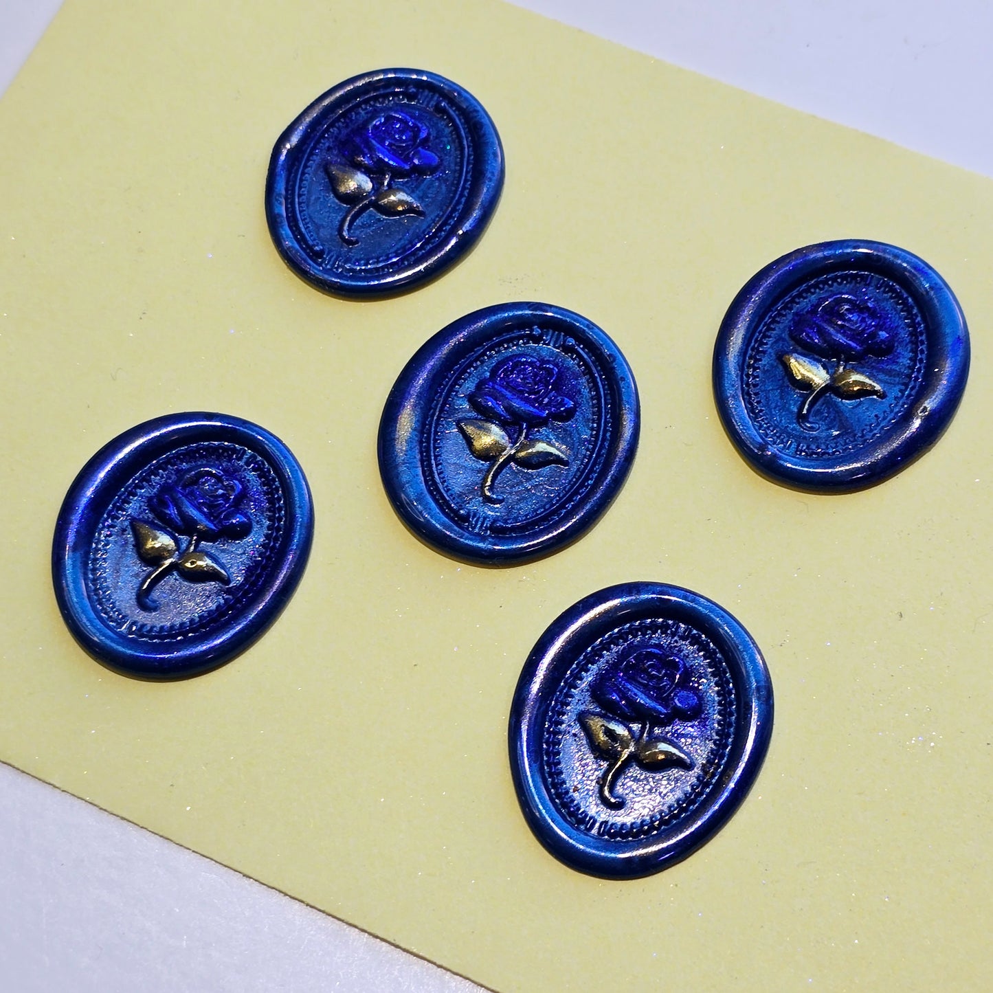 Rose Wax Seals Metallic Blue & Gold Set of Five