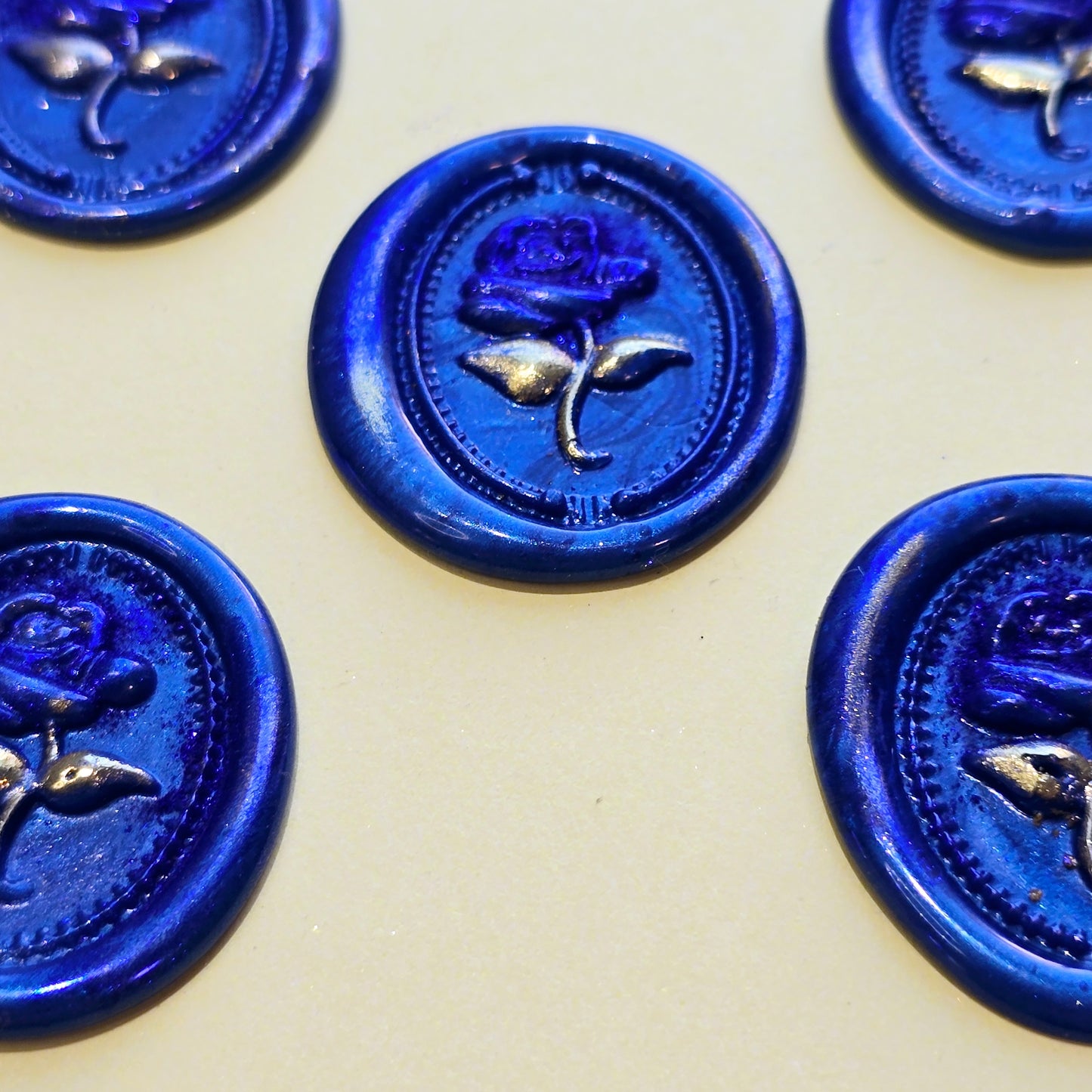 Rose Wax Seals Metallic Blue & Gold Set of Five