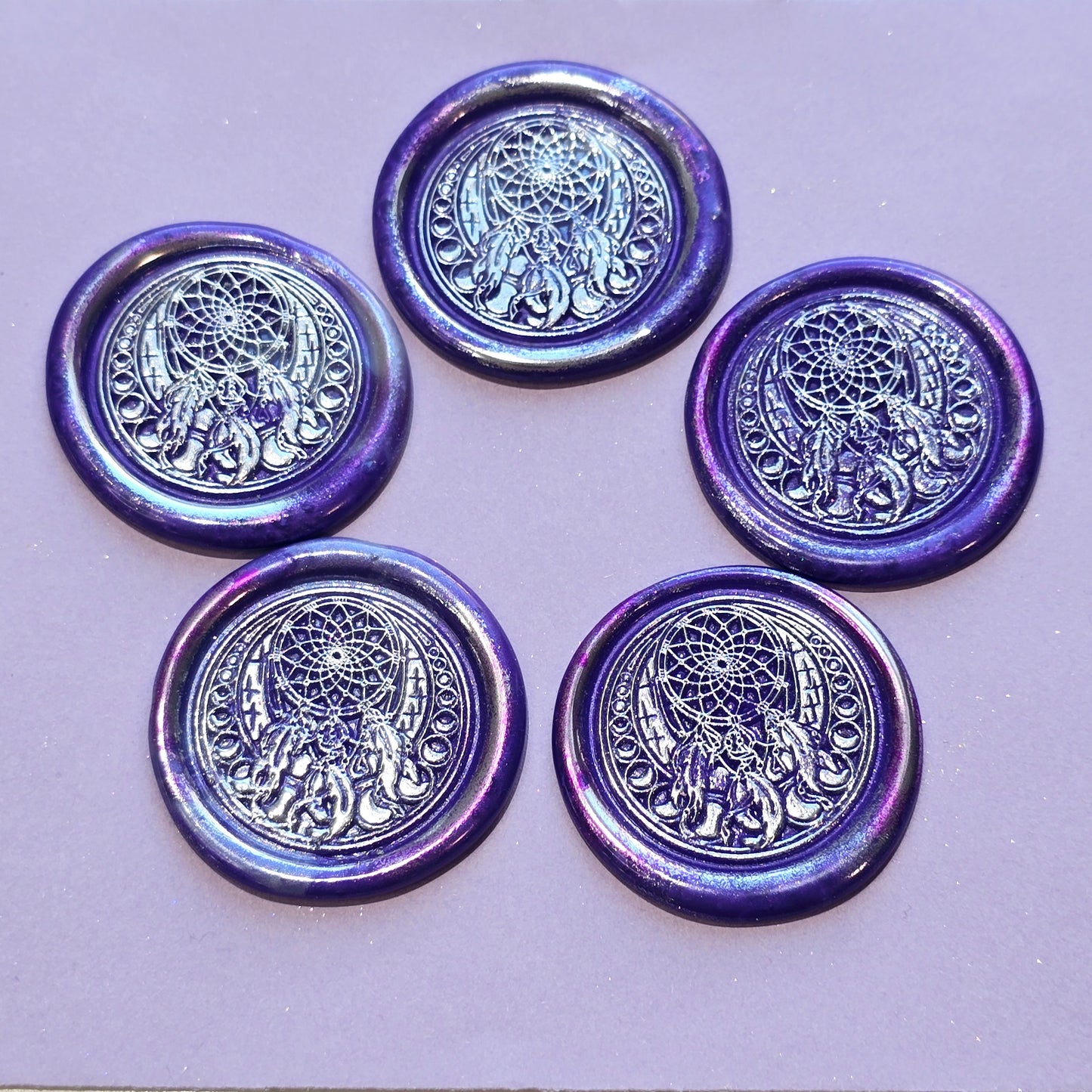 Dream Catcher Wax Seals Metallic Purple & Silver Set of Five