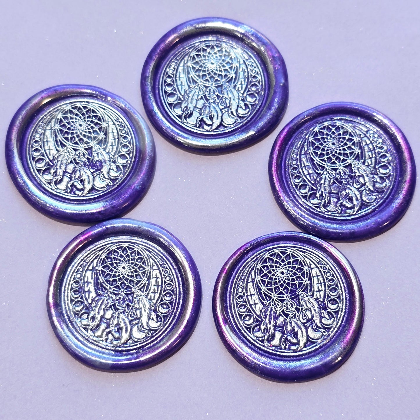 Dream Catcher Wax Seals Metallic Purple & Silver Set of Five