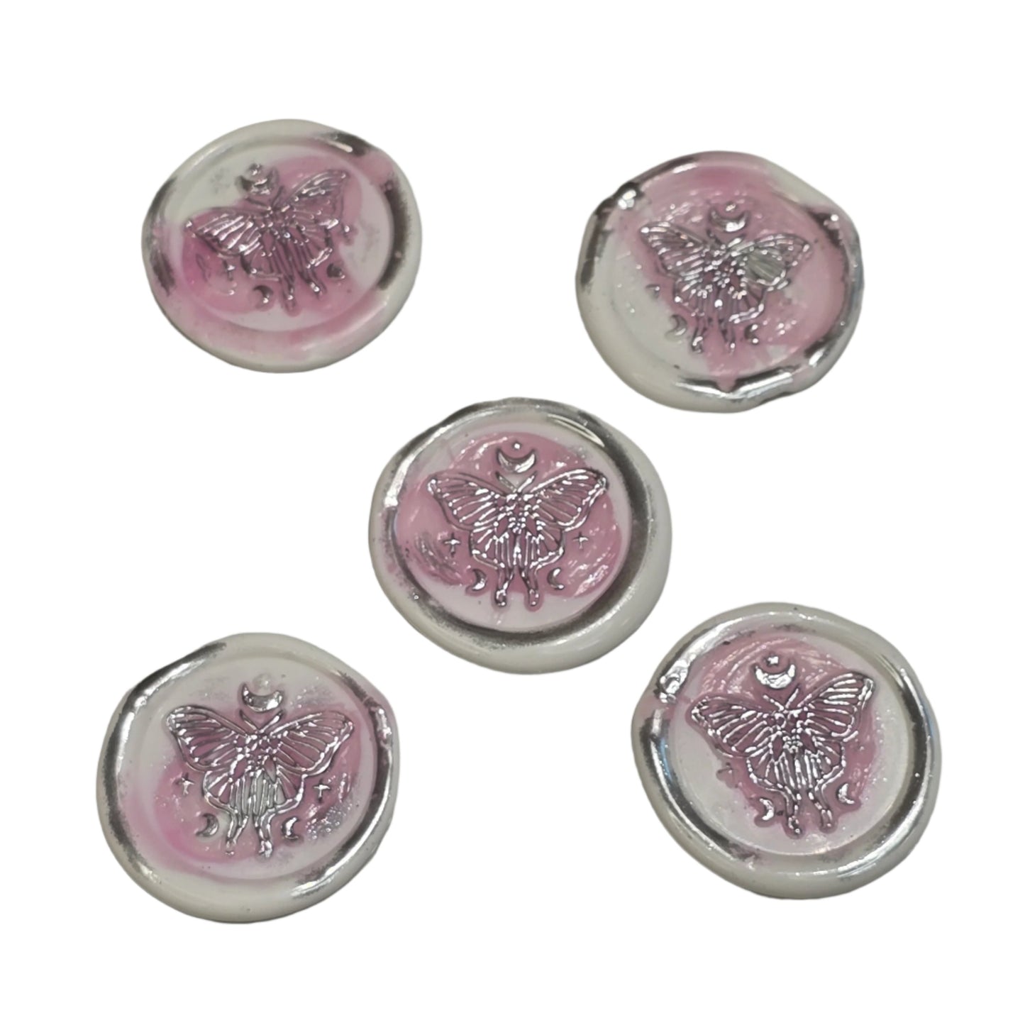 Butterfly White, Pink & Silver Wax Seals Set of Five