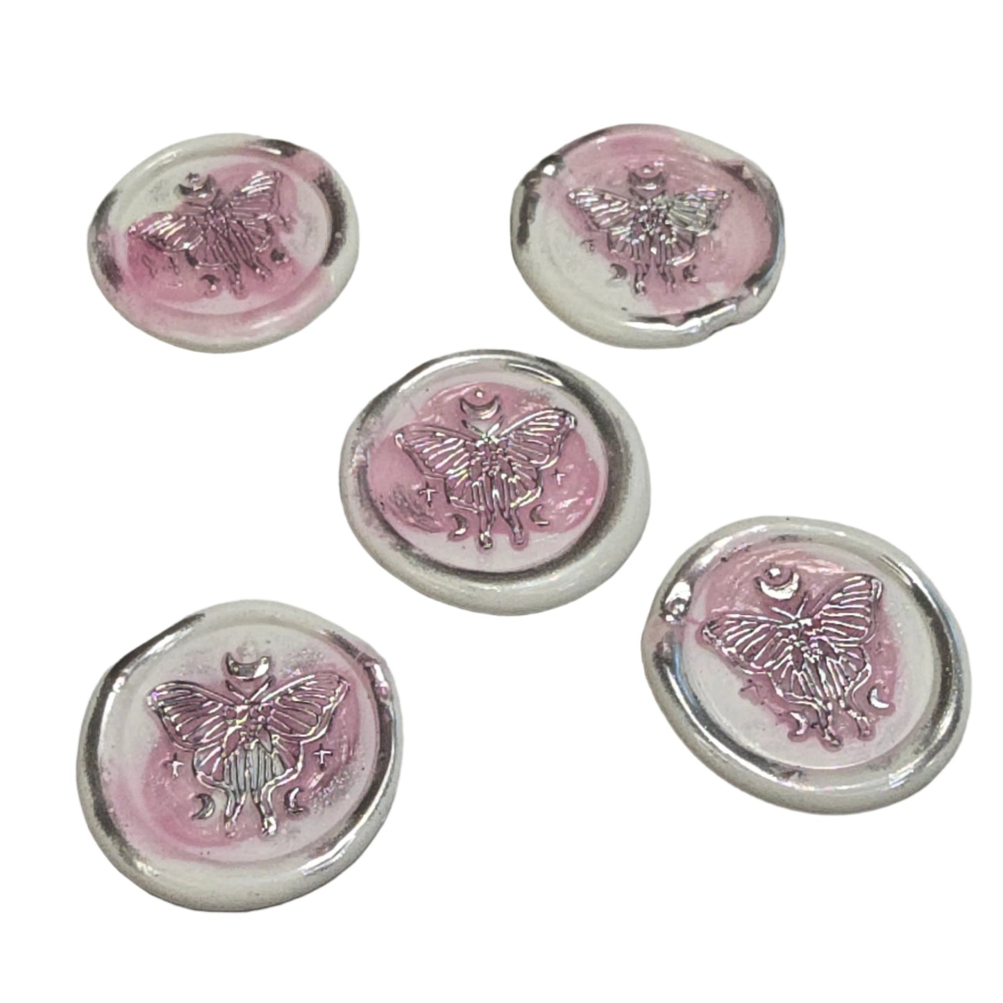 Butterfly White, Pink & Silver Wax Seals Set of Five