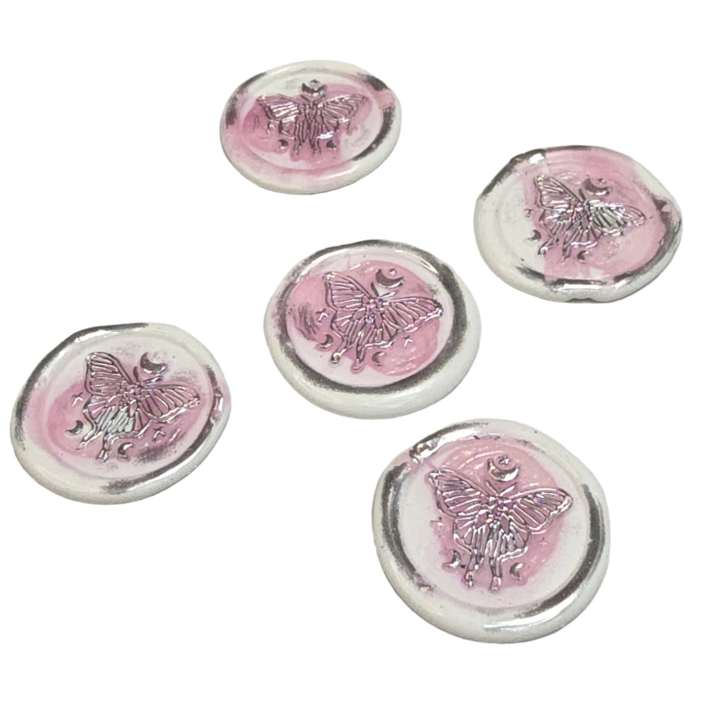 Butterfly White, Pink & Silver Wax Seals Set of Five